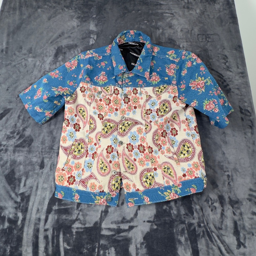 Valabasas Tapestry Jacket Mens Large Blue Multicolor Paisley Floral Short Sleeve